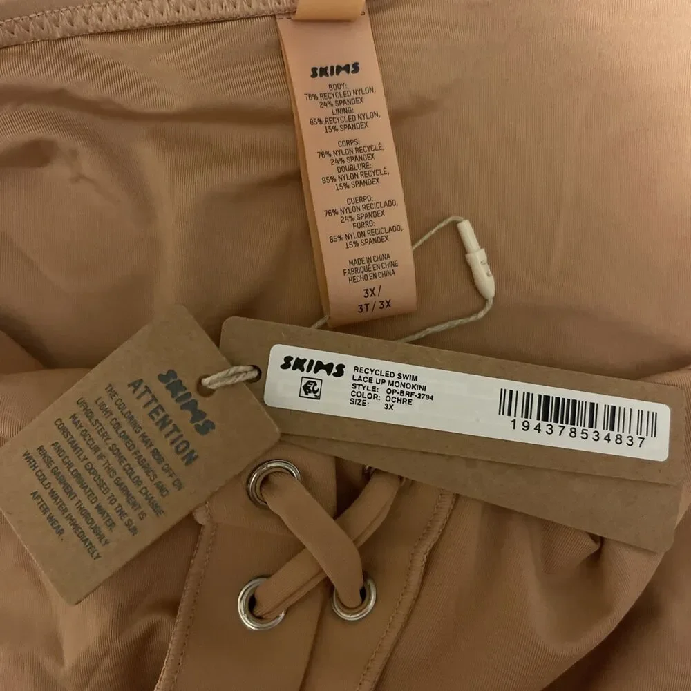 Skims Recycled Swim Size 3X Signature Lace Up Monokini Ochre New OP-BRF-2794 NEW